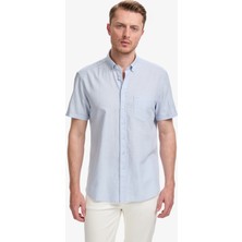 Pierre Cardin Erkek Açık Mavi Keten Karışımlı Regular Fit Kısa Kollu Gömlek 50325340-VR003