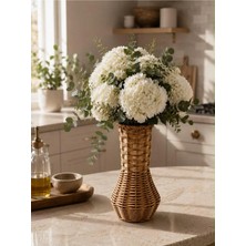 NEVVALİFE Rattan Çok Amaçlı Dekoratif Hasır Vazo-El Yapımı Modern Şık Tasarım Vazo Kahverengi Üst Tarafı Bej Renk 25 cm