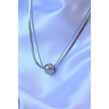 Kentex 316L Çelik Çift Zincirli Gümüş Renk Topçuk Italyan Model Kolye