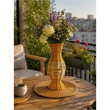 NEVVALİFE Rattan Çok Amaçlı Dekoratif Hasır Vazo-El Yapımı Modern Şık Tasarım Vazo Açık Kahverengi Orta Kısımlar Bej Renk 29 cm