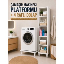 İmt Aksesuar Çamaşır Makinesi Yükseltme Platformu + 4 Raflı Banyo Dolabı (Beyaz) Robot Süpürge Uyumlu Deterjan ve Havlu Düzenleme Ünitesi