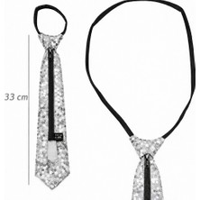 Magicool Gümüş Renk Pul Payetli Işıltılı Parti Kravatı 33 cm