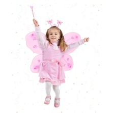 Magicool Pembe Kelebek Kız Seti – 50 cm Kelebek Kanadı, Taç ve Asa