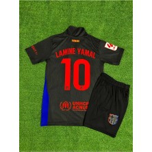 Barcelona 2024/25 Sezonu 10 Lamine Yamal Deplasman Çocuk Forması 2'li Set (Black 10)