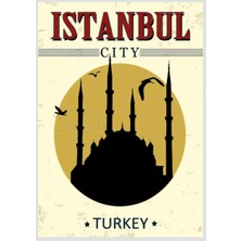 Lucena Istanbul Silüeti Temalı Ahşap Mdf Tablo Duvar Dekoru Retro Eskitme Ofis Salon Hediyelik Tablo