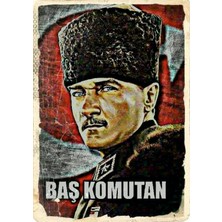 Lucena Atatürk Ahşap Mdf Tablo Başkomutan Kalpaklı Duvar Dekoru Retro Ofis Tabelası Ev Hediyesi