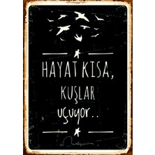 Lucena Hayat Kısa Kuşlar Uçuyor Ahşap Mdf Tablo Duvar Dekoru Cemal Süreya Kitaplık Ofis Oda Tablo