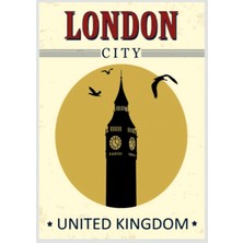 Lucena London Big Ben Temalı Ahşap Mdf Tablo Duvar Dekoru Retro Eskitme Ofis Salon Hediyelik Tablo