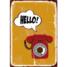 Lucena Hello Yazılı Kırmızı Telefon Ahşap Mdf Tablo Duvar Dekoru Eskitme Antre Ofis Cafe Tablo