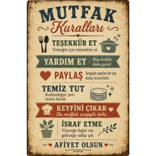 Lucena Vintage Mutfak Kuralları Tablosu Mdf Duvar Dekoru Retro Mutfak Panosu 20X30 cm