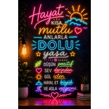 Lucena Hayat Sözü Neon Mdf Duvar Tablosu 20X30 cm Modern Dekoratif Motivasyon Panosu