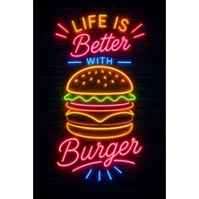 Lucena Hamburger Neon Duvar Tablosu Mdf Baskı Retro Kafe Restoran Dekoru 20X30 cm