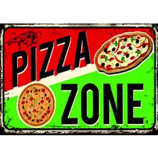 Lucena Pizza Zone Temalı Ahşap Mdf Tablo Duvar Dekoru Retro Eskitme Dekoratif Tablo