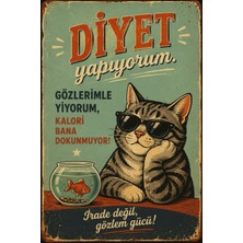 Lucena Retro Komik Diyet Duvar Tablosu Mdf Ahşap Dekoratif Poster Eğlenceli Mutfak ve Salon Dekoru