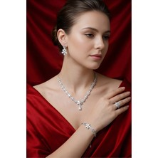 Luceven 925 Ayar Gümüş Çiçek Desen Zirkon Taşlı 4'lü Ithal Rodyum Kaplamalı Set Ayarlanabilir Yüzük