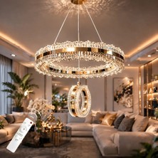Zerafet Lüks Kaplamalı Çift Yönlü Aydınlatmalı Kumandalı Dimmerli 3 Renk Ledli Avize LED Avize- Çap 40 cm