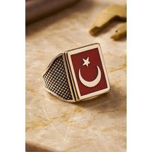 Luceven 925 Ayar Türk Bayrağı Motifli Erkek Gümüş Yüzük