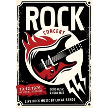 Lucena Rock Concert Gitar Temalı Ahşap Mdf Tablo Duvar Dekoru Eskitme Dekoratif Tablo