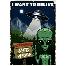 Lucena I Want To Believe Uzaylı Ufo Ahşap Mdf Tablo Duvar Dekoru Eskitme Dekoratif Tablo