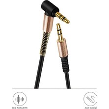 Başkenttekno Altın Uçlu Araç Müzik Ses Kablosu Stereo Aux Akordiyon Kablo 3.5mm