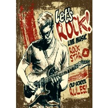 Lucena Let's Rock Gitarist Temalı Ahşap Mdf Tablo Duvar Dekoru Eskitme Dekoratif Tablo