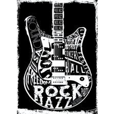 Lucena Rock Jazz Gitar Temalı Ahşap Mdf Tablo Duvar Dekoru Eskitme Dekoratif Tablo