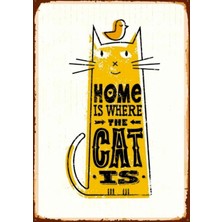 Lucena Home Is Where The Cat Is Ahşap Mdf Tablo Duvar Dekoru Eskitme Kedi Sever Hediyelik Tablo Salon