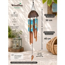 WoodBay Feng Shui Coconut Bambu Rüzgar Çanı El Boyaması Kaplumbağa Desenli Hindistan Cevizi Dekoru Küçük Boy
