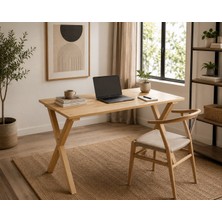 Goob %100 Masif Çam Ahşap Çalışma Masası 115X60 cm – Ahşap Bilgisayar Masası, Ofis ve Home Office Yazı Masası, Tik Yağı Korumalı x Ayak Tasarım