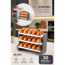 30 Bölmeli Yumurtalık - 3 Katlı Yumurta Rafı Saklama Kabı Beyaz-Antrasit