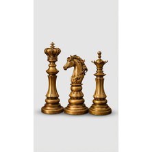 BRANDSMITHS El Yapımı Dekoratif Satranç Figürleri – 3'lü Set - Vezir, Fil, At (Koyu Ton)