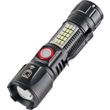 Kamp Dükkanım WS-2828 Ultra Güçlü USB Şarjlı El Feneri, Kırmızı Mavi Çakarlı Fener 1000 Lümen