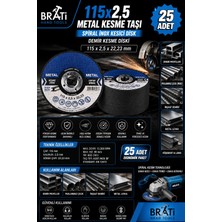 BRATİ HAND TOOLS 115X2,5 Metal Kesme Taşı 25 Adet Spiral Inox Kesici Disk Demir Kesme Diski 115X2,5X22,23