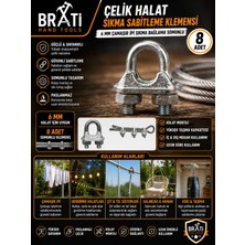 BRATİ HAND TOOLS Çelik Halat Sıkma Sabitleme Klemensi 6 mm Metal Malzeme ile Güçlü Bağlama 8 Adet
