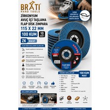 BRATİ HAND TOOLS Zirkonyum Flap Dizk Avuç Içi Taşlama Zk Flap Disk Zımpara 115 x 22 mm 100 Kum (10 Adet)