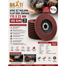 BRATİ HAND TOOLS 100 Kum Avuç Içi Taşlama Flap Disk Zımpara 115 x 22,23 mm (10 Adet)