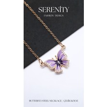 Serenity Açık Kanat Mineli Kelebek Çelik Kolye