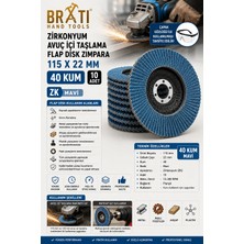 BRATİ HAND TOOLS Zirkonyum Avuç Içi Taşlama Flap Disk Zımpara 115 x 22 mm 40 Kum Zk (10 Adet)
