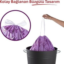 Peri Store Lavanta Kokulu Orta Boy Büzgülü Çöp Poşeti 15'li 55X60 Cm, Kolay Bağlanır Kokulu Büzgülü Orta Boy Çöp Torbası, Sızdırmaz, Yırtılmaz, Geri Dönüştürülebilir Atık Torba, Ekstra Güçlü Çöp Poşeti