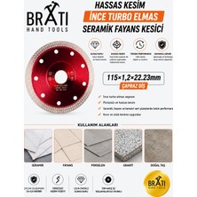 BRATİ HAND TOOLS Hassas Kesim Ince Turbo Elmas Seramik Fayans Kesici 115×1,2X22.23MM Çapraz Diş