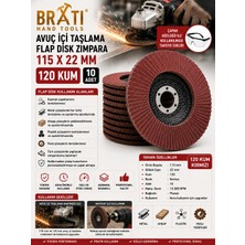 BRATİ HAND TOOLS 120 Kum Avuç Içi Taşlama Flap Disk Zımpara 115 x 22 mm 10 Adet