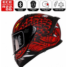 MTS M801 Snake Draglax Kırmızı Motosiklet Kaskı Spoiler Mod Güneş Vizörlü Full Face Kask