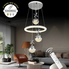 Diamond Lüks Kumandalı Dimmerli 3 Renk Ledli Avize - Modern ve Göz Alıcı Salon Aydınlatması Salon Oturma Odası