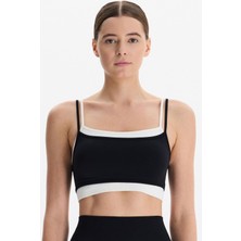 COMEUP Üst Üste Geçmeli Pedli Spor Bra Beyaz/siyah