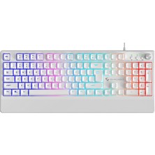 Gameagle Kablolu Rgb Membran Gaming Klavye, Anti-Ghosting, Bilek Destekli Oyuncu Klavyesi, Örgü Kablo, Beyaz Membran Oyuncu Klavyesi