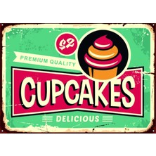 Lucena Retro Cupcake Tasarımlı Ahşap Mdf Tablo Duvar Dekoru Eskitme Mutfak Pastane Cafe Tabelası