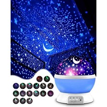 Kesene Ay Yıldız DESENLI 360° Dönen projektör Renkli Ledli Uyku Işığı Bebek Çocuk Odası gece Lambası Mavi