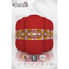 Nako Bonbon Kristal - Kırmızı (98211) - 5'li Paket - 100GR/475M - Ince Lif El Örgü Ipi - Şal Bluz Ipi