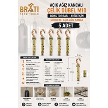 BRATİ HAND TOOLS Açık Ağız Kancalı Çelik Dübel M10 Boks Torbası Avize Için Gömlekli Açık Ağız Kanca 5 Ad
