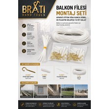 BRATİ HAND TOOLS Balkon Filesi Montaj Seti Aparatı Piton Vida Kanca Dübel ve Plastik Kelepçe 15 mt Halat